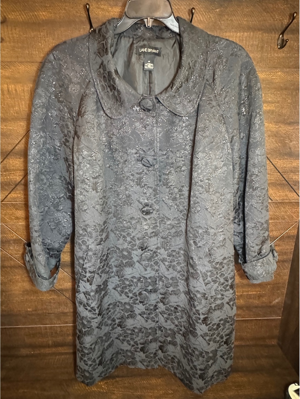 Lane Bryant Black Jacquard Floral Coat Size 26
